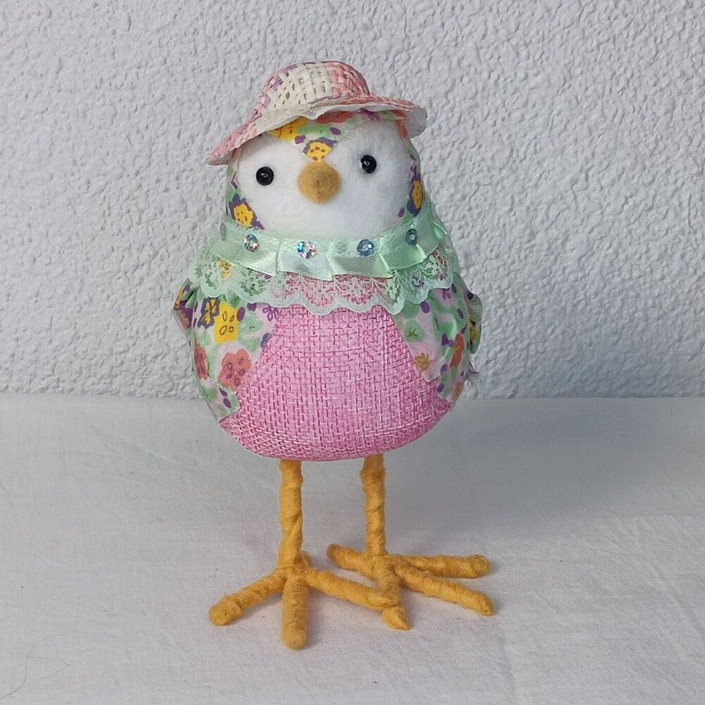 KMart Simply Springs Easter Fabric Bird Pink Plaid Green Bonnet Spritz 6.5" High